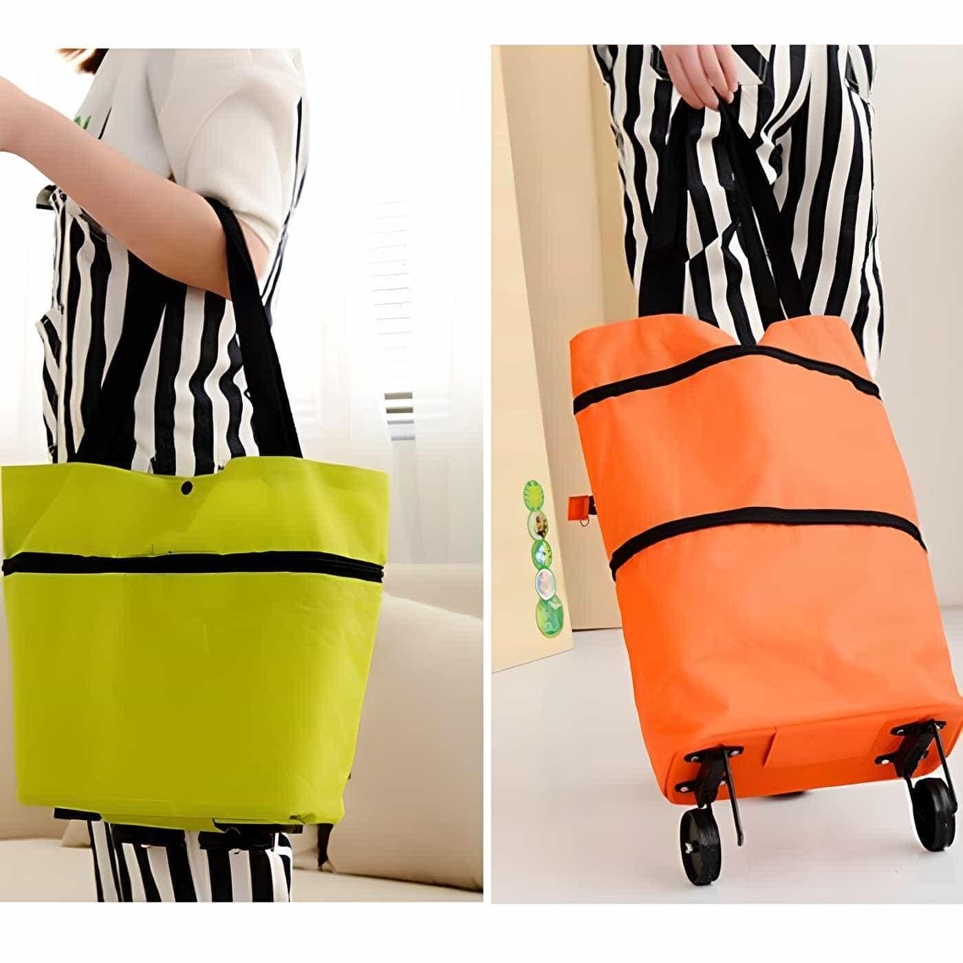 Foldable Light Weight Polyester Shopping Trolley Bag for Vegetables, Grocery, Travel Dual Wheel Waterproof Trolley Bag (Multicolor)- Apply Code UPI5OFF to avail 5% Off on UPI