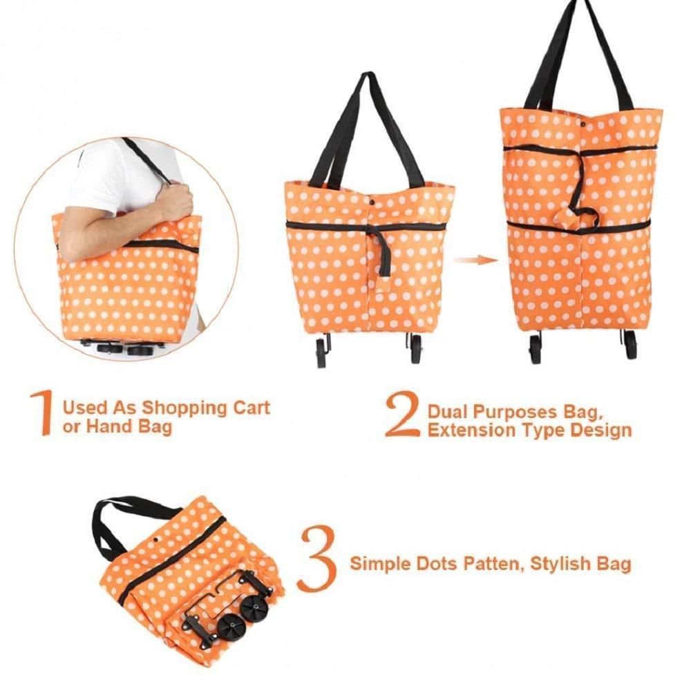 Foldable Light Weight Polyester Shopping Trolley Bag for Vegetables, Grocery, Travel Dual Wheel Waterproof Trolley Bag (Multicolor)- Apply Code UPI5OFF to avail 5% Off on UPI