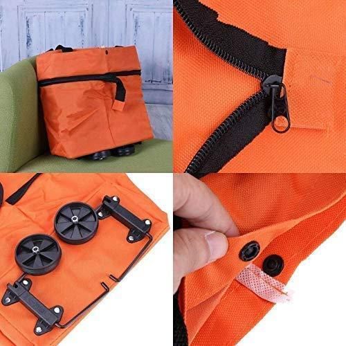 Foldable Light Weight Polyester Shopping Trolley Bag for Vegetables, Grocery, Travel Dual Wheel Waterproof Trolley Bag (Multicolor)- Apply Code UPI5OFF to avail 5% Off on UPI