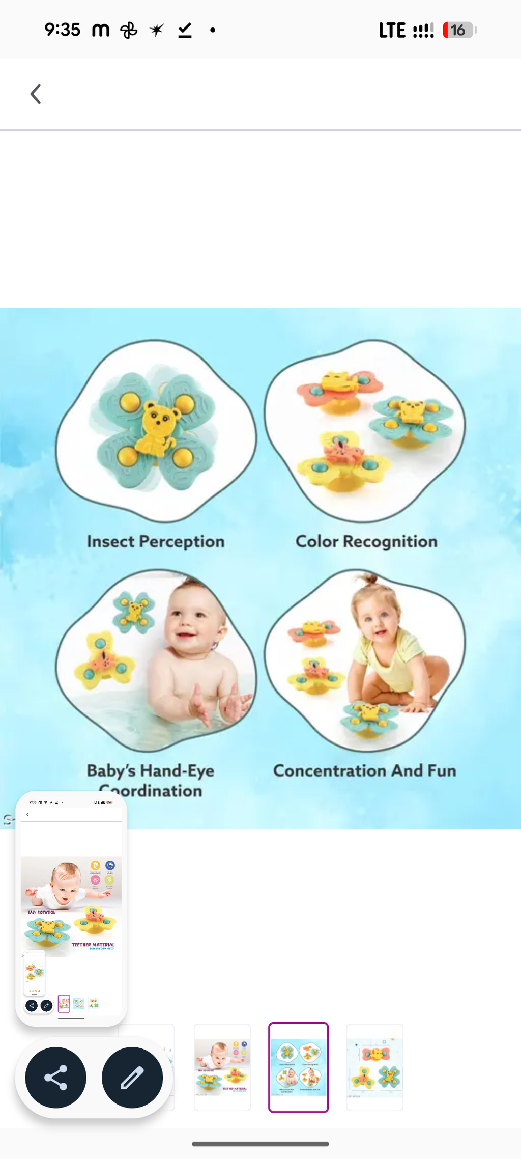3PCS Suction Cup Spinner Toys for 6 12 18 Months